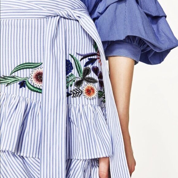 ✨HP✨Zara Stripped Embroidered Floral Ruffle Skirt✨ - Picture 4 of 8